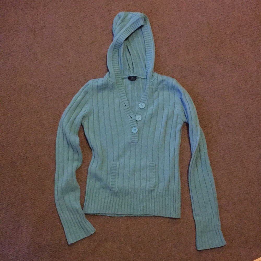 Blue Teal Rue21 Hooded Rib Sweater Large